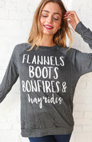 "Flannel, Boots, Bonfires"" Graphic Tee