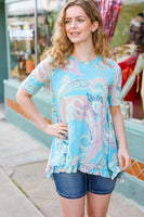 All About You Sky Blue Paisley Ruffle Hem Tunic Top
