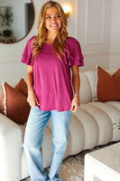Feel The Love Berry Double Ruffle Sleeve Square Neck Ribbed Top