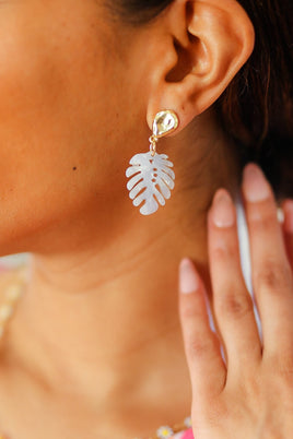 Pearl Tropical Acrylic Leaf Drop Earrings