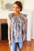 Everyday Gray & Coral Tie Dye Frilled Short Sleeve Yoke Top