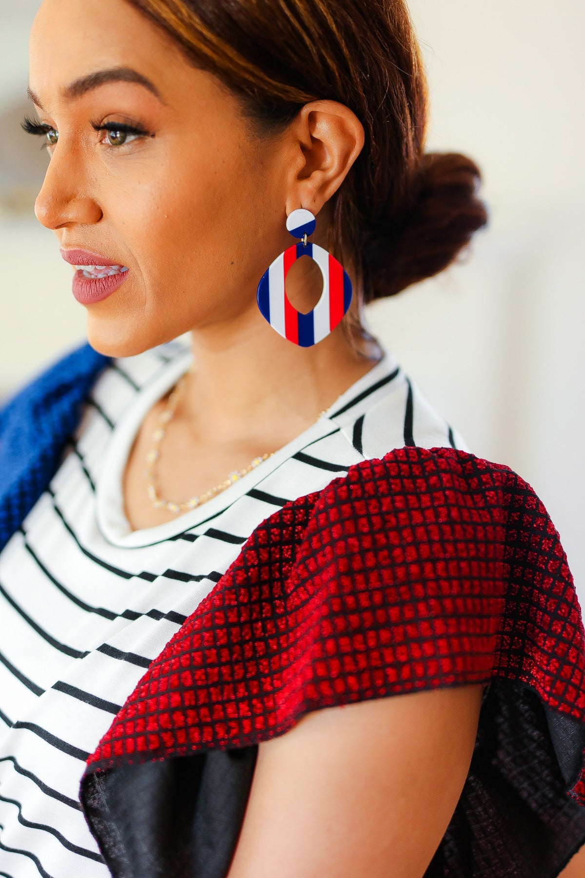 Americana Oval Cut-Out Resin Dangle Earrings