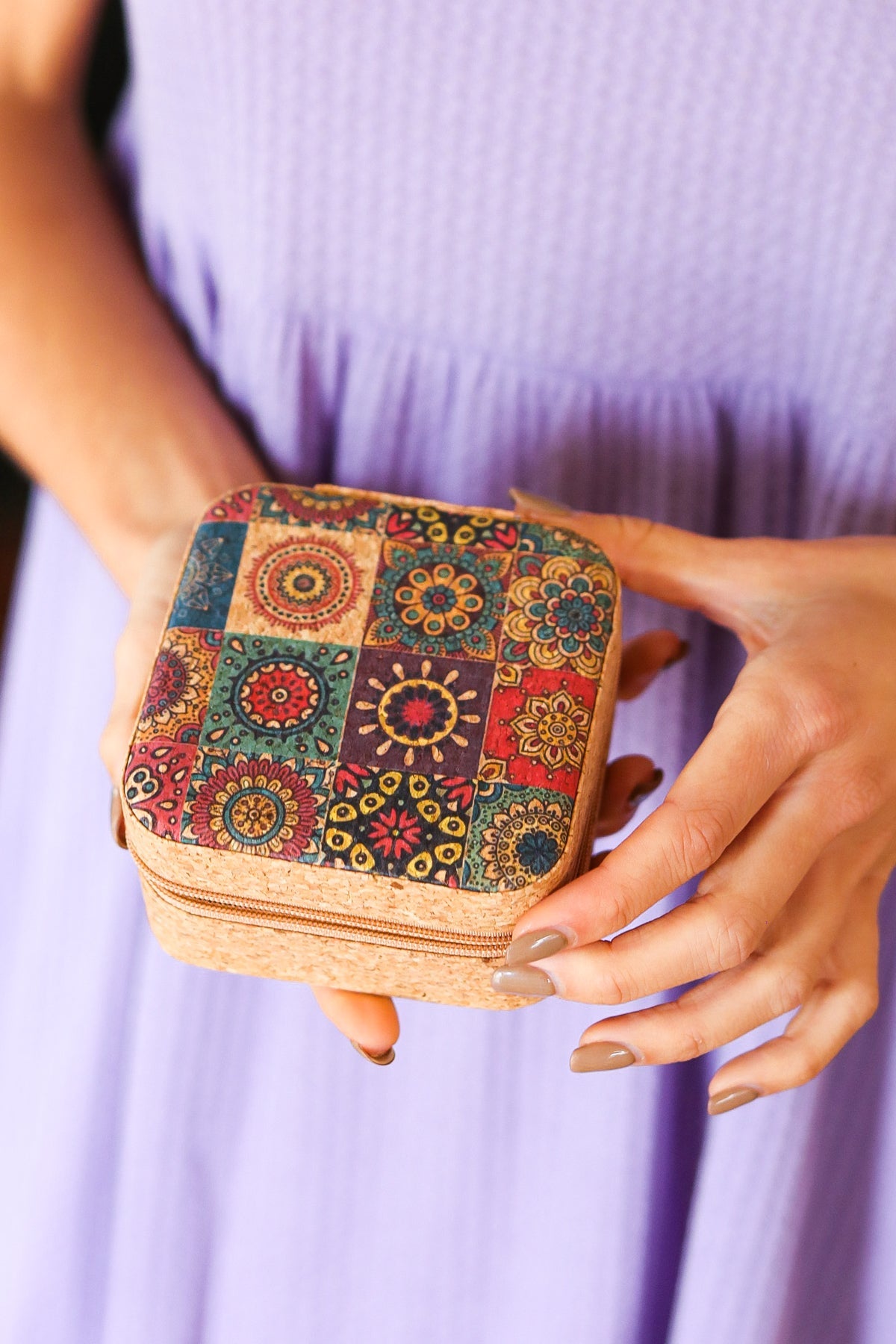 Mandala Patchwork & Cork Travel Jewelry Box