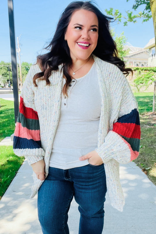 Weekend Ready Ivory Multicolor Mixed Thread Bubble Sleeve Cardigan